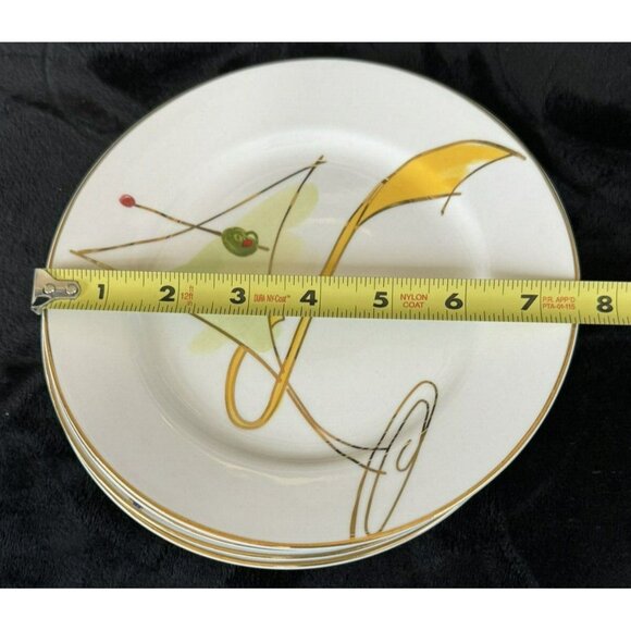 4 Pier One Martini Happy Hour Hors d'oeuvres Appetizer Canape Plate Gold Accents - Picture 8 of 8